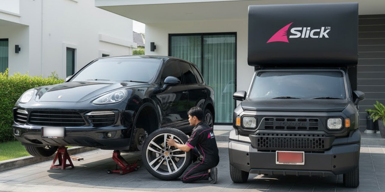 เปลี่ยนยาง Porsche Cayenne ถึงหน้าบ้าน